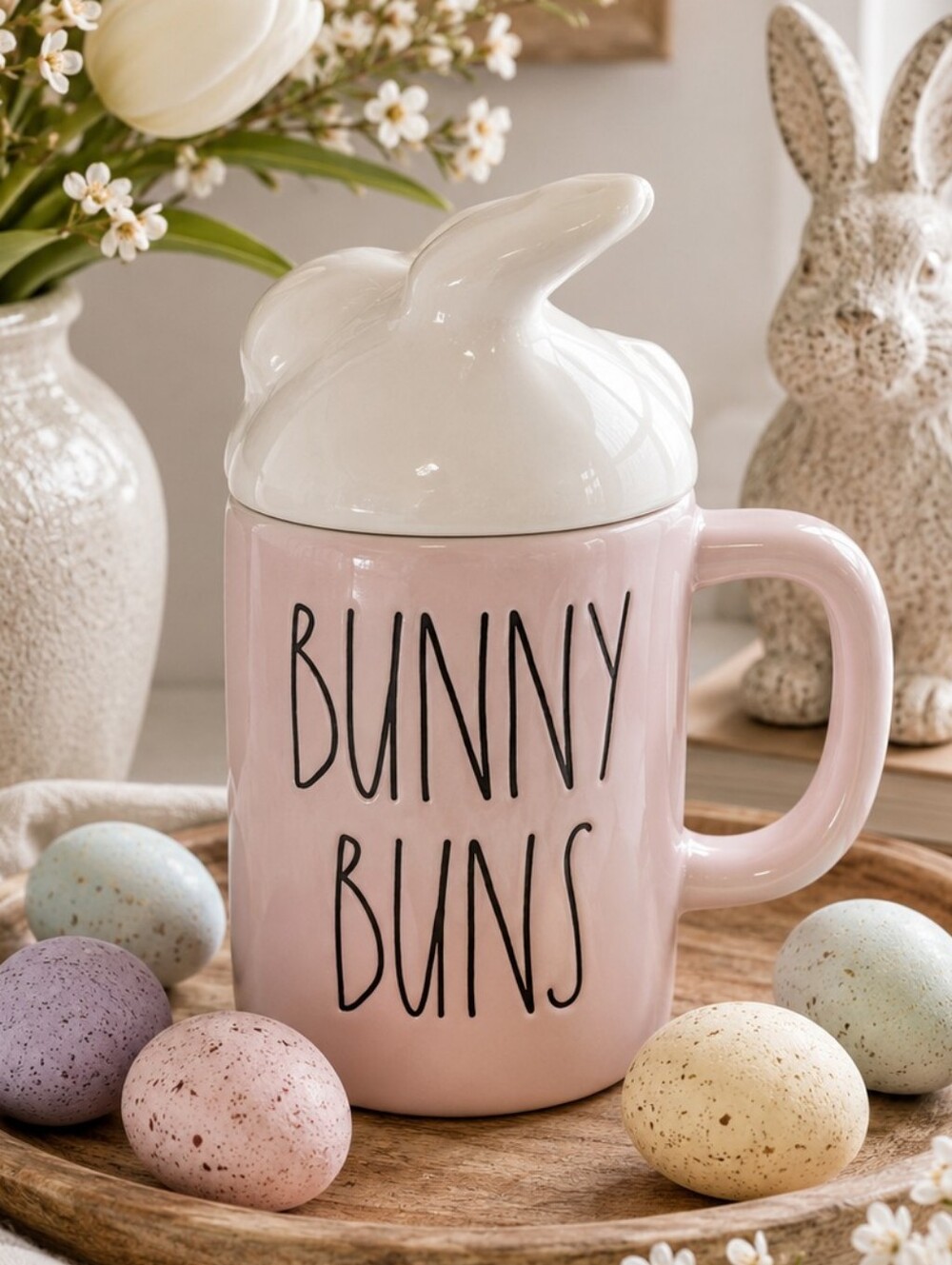 RAE DUNN Bunny Buns Easter Pastel Pink Figural Coffee Mug - NEW